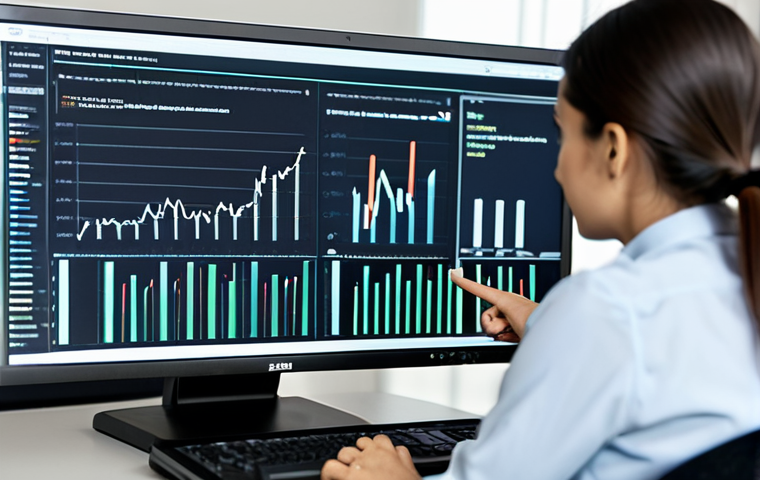 A focused professional data analyst, fully clothed in modest business attire, sitting attentively at a desk in a modern, well-lit research office. The analyst is pointing thoughtfully at a complex data visualization on a large computer monitor, which displays a subtle anomaly in a chart. The expression on their face is one of deep curiosity and problem-solving. The background is blurred, emphasizing the subject and the screen. Perfect anatomy, correct proportions, natural pose, well-formed hands, proper finger count, natural body proportions. Professional photography, high quality, safe for work, appropriate content, fully clothed, professional.